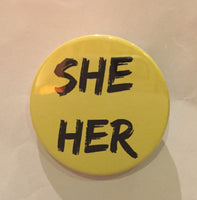 She/her pronoun badge