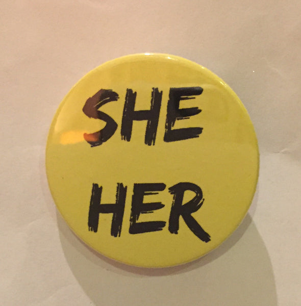 She/her pronoun badge